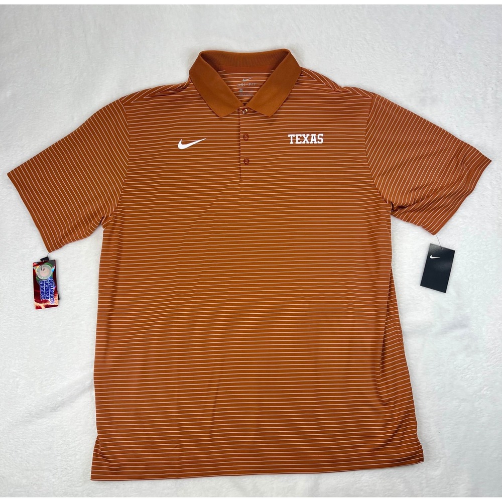Nike‎ Texas Longhorns Dri Fit Polo Shirt Mens XXL Orange White Stripe Golf
